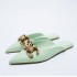 Pointed head Metal Chain Women‘s Flats office ladies pumps flat comfortable loafers leather shoes ladies fashion beach sandal